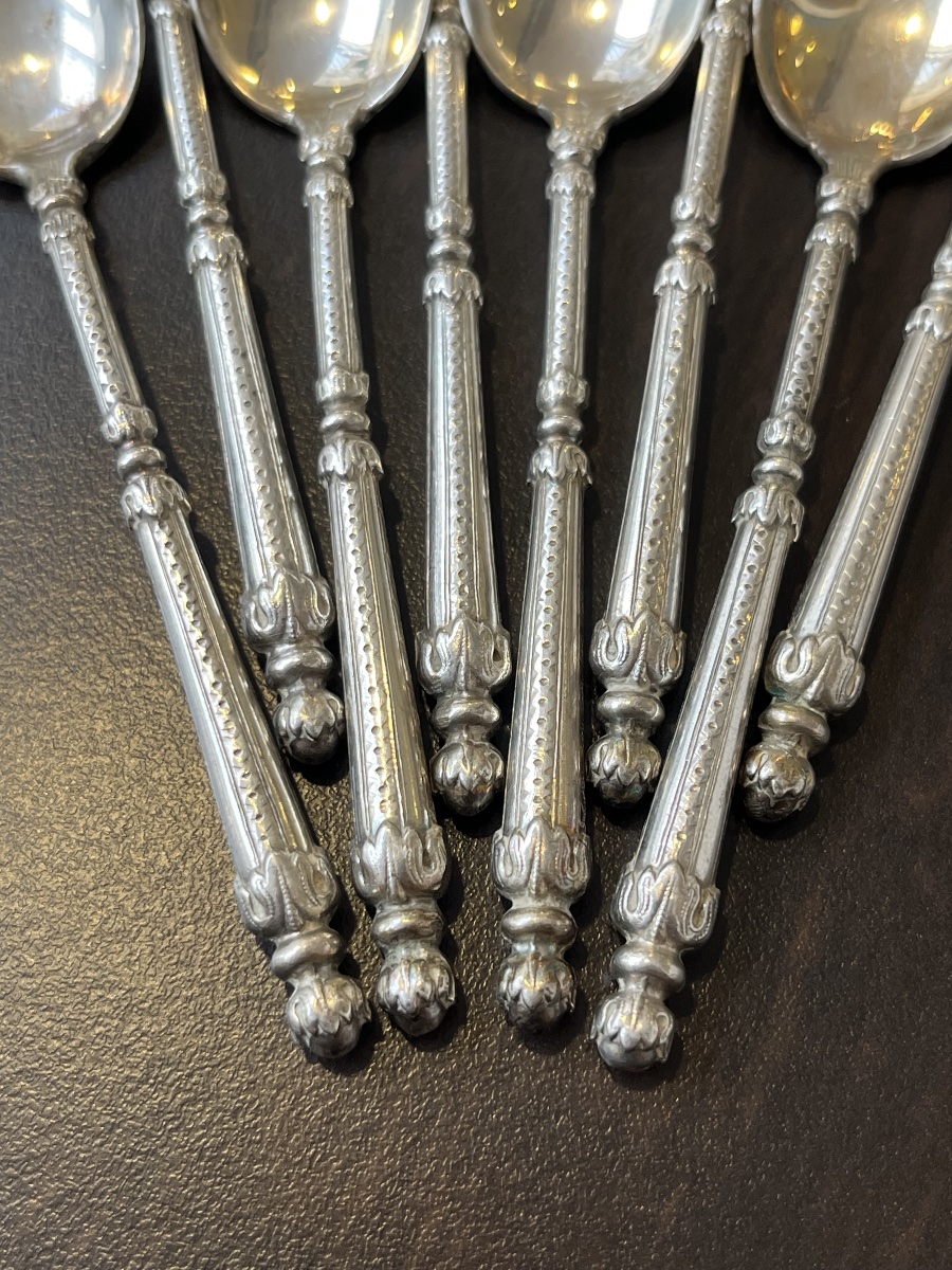 8 Solid Silver Russian-style Dessert Teaspoons-photo-3