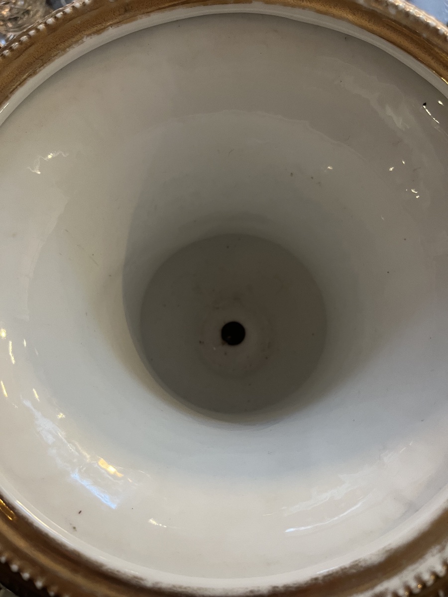 Paire vase Médicis porcelaine peinte fin XIX e -photo-3