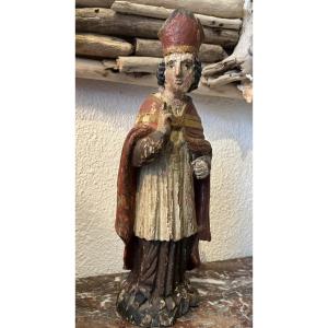 Évêque bois sculpté polychrome fin XVIII sculpture religieuse