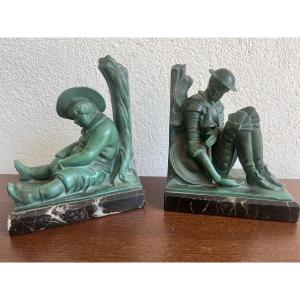 Pair Of Max Leverrier Art Deco Spelter Bookends  