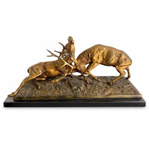 Bronze Stag Fight édouard Guy 19th Century