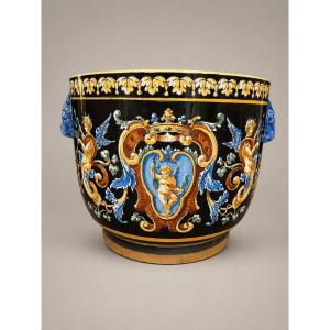 Cache pot faïence de Gien XIX e renaissance