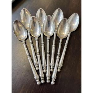 8 Solid Silver Russian-style Dessert Teaspoons