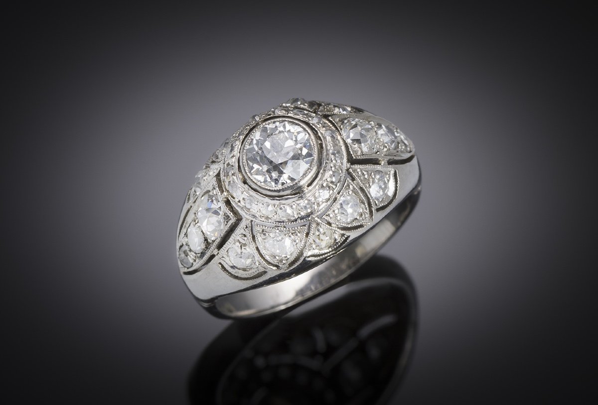 Bague Art déco diamants (1,20 carat) platine