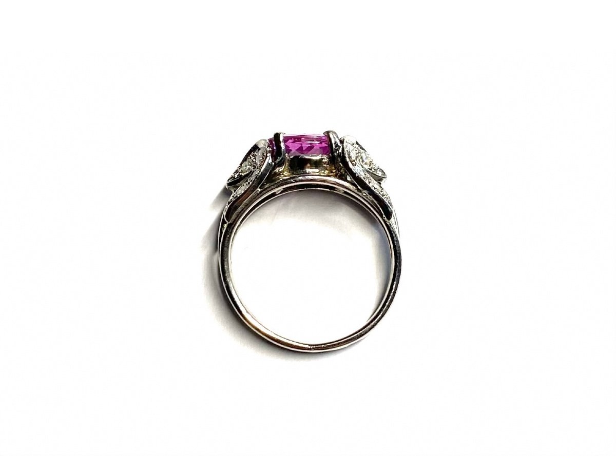 Unheated Pink Sapphire  (laboratory Certificate) And Diamond Vintage Ring-photo-2