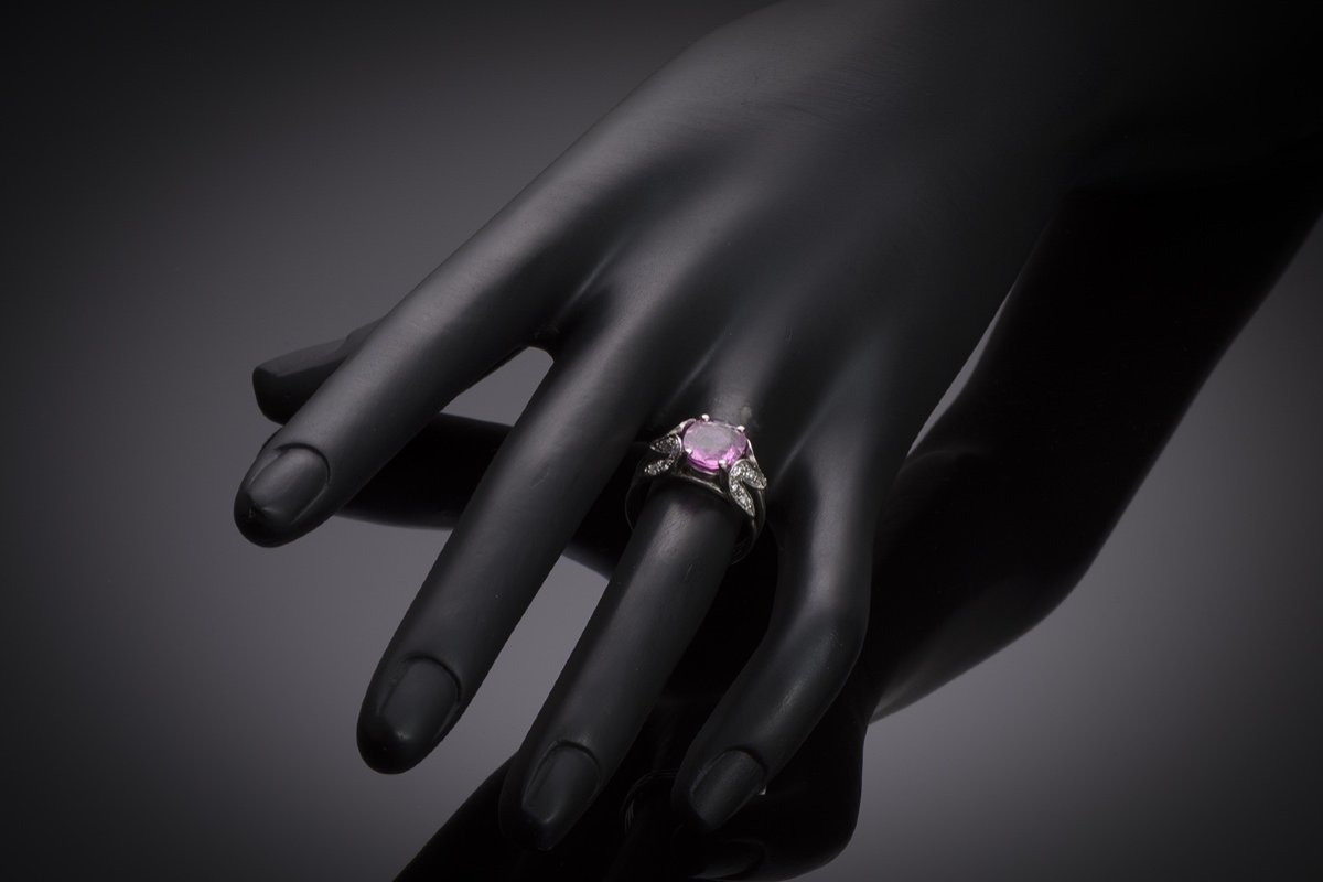Unheated Pink Sapphire  (laboratory Certificate) And Diamond Vintage Ring-photo-3