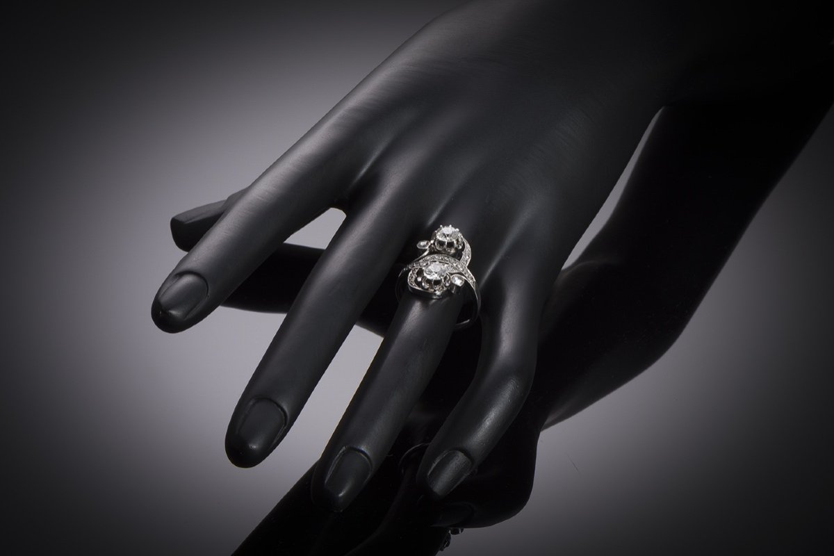 Bague Belle Epoque « vous et moi » diamants (0,70 carat x 2) en platine-photo-3
