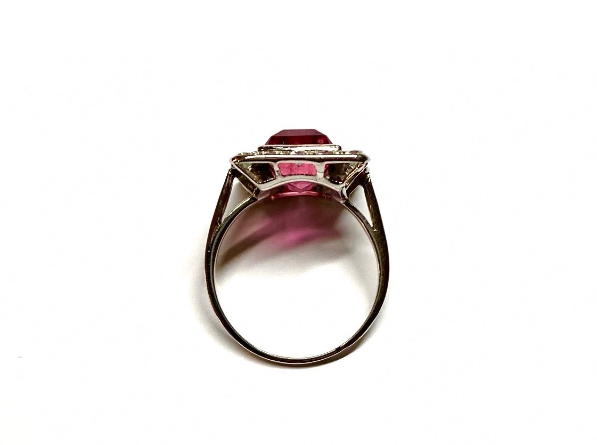 Vintage Rubellite Ring (7 Carats) Diamonds In Platinum-photo-2
