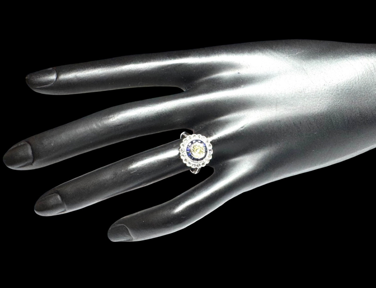 Art Deco Ring With Calibrated Diamonds And Sapphires. French Work Circa 1930.-photo-3