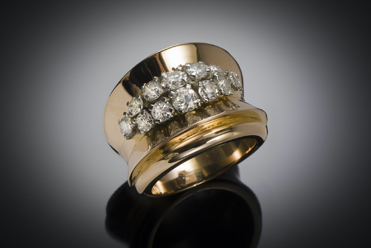 Bague diamants (1,10 carat) or (14 Grs) vers 1940 - 1950