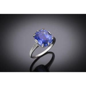 Art Deco Unheated Sapphire And Diamond Ring (laboratory Certificate)