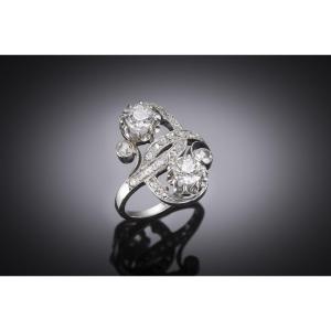 Bague Belle Epoque « vous et moi » diamants (0,70 carat x 2) en platine