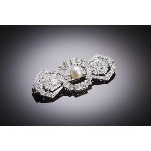 Art Deco Pearl And Diamond Brooch