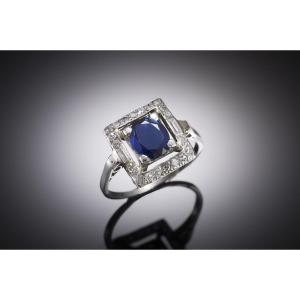 Sapphire And Diamond Ring In Platinum And Gold. French Work.