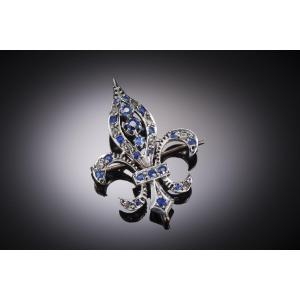 Sapphire And Diamond Fleur-de-lys Brooch (4 X 3 Cm). French Work Second Half Of The 19th Century.