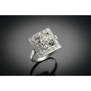 French Art Deco Diamond Ring (1.20 Carat Center 0.95 Carat)