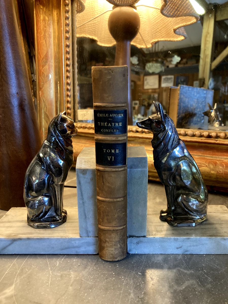Paire de serres-livres chevaux en plâtre