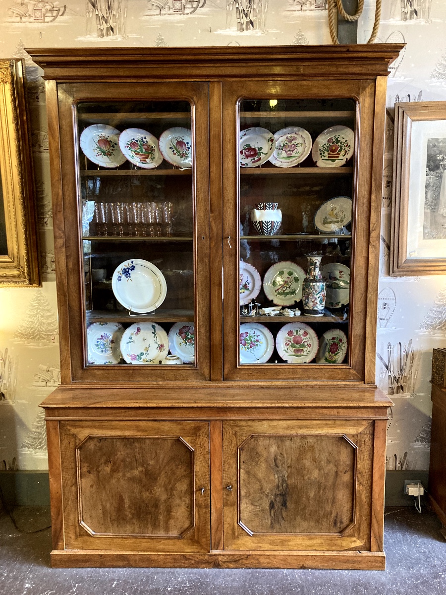Louis-philippe Double-body Bookcase – Walnut Wood – 19th Century 