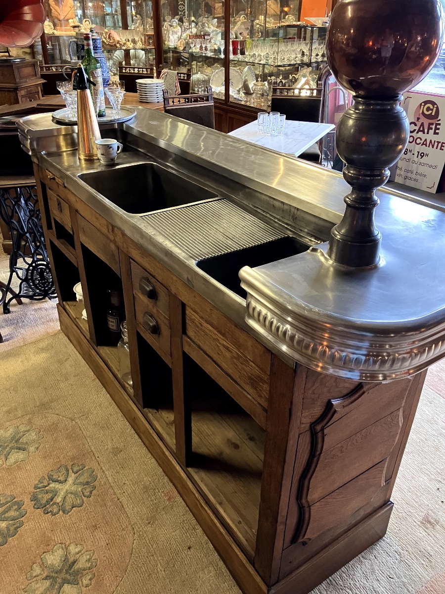 Meuble de Métier Comptoir De Bar étamé En Bois De Chêne-photo-3