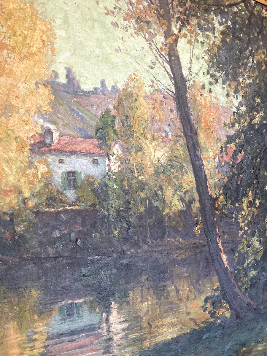 Jean Teilliet (1870-1931) Bords De Rivière Huile Sur Toile Signée Et Datée 1923-photo-3