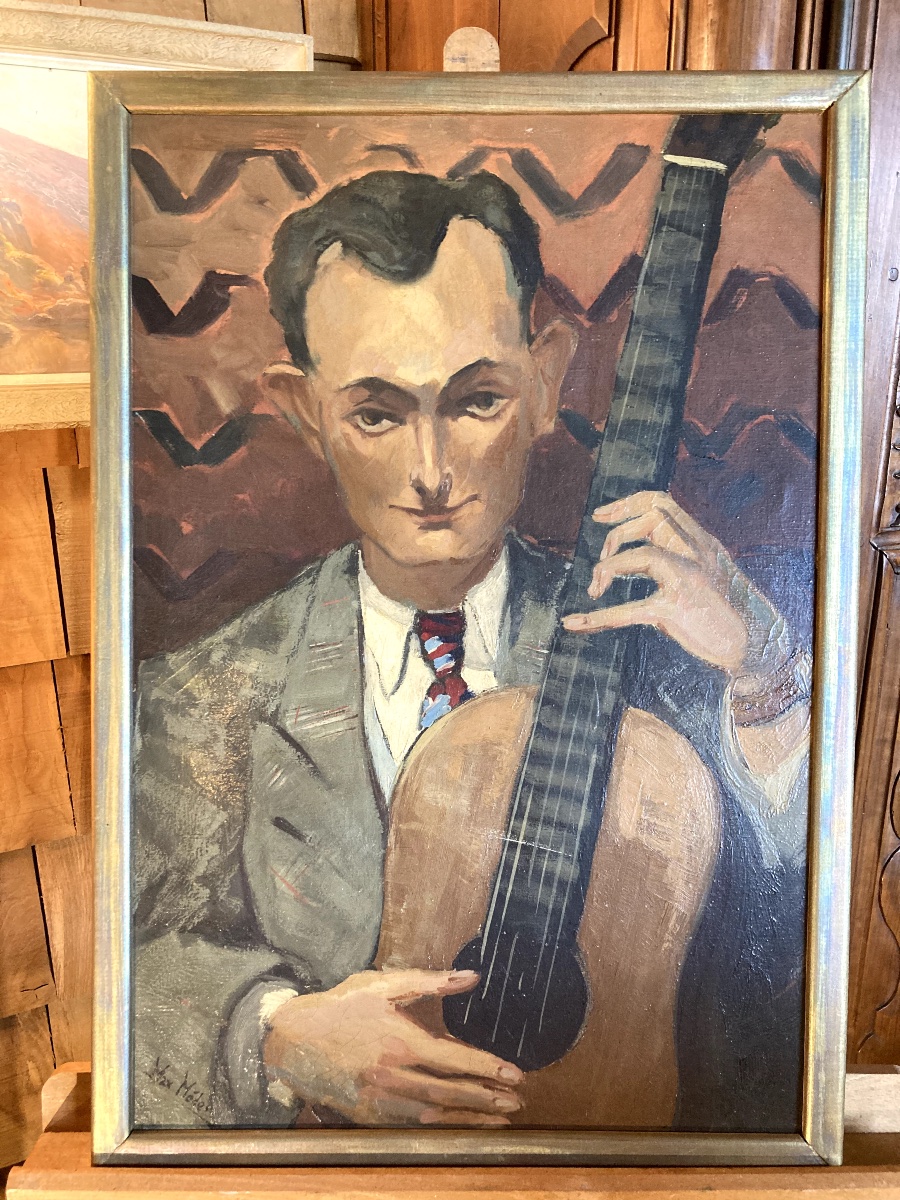 Huile sur toile -  Max Méder - Le Guitariste-photo-5