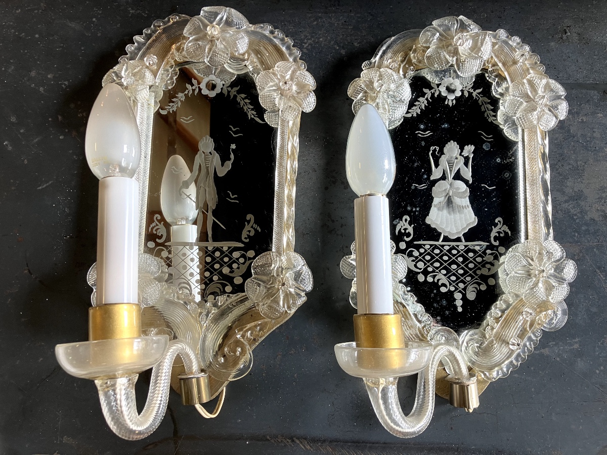 Set Of 10 Murano Glass Wall Sconces