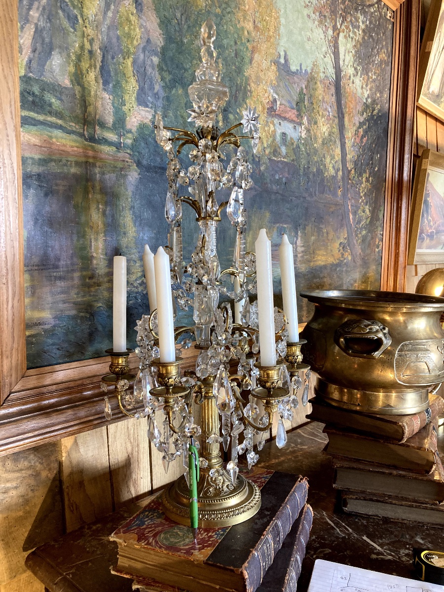 Grande Girandole En Cristal Et Bronze Doré – Style Louis XVI -photo-2