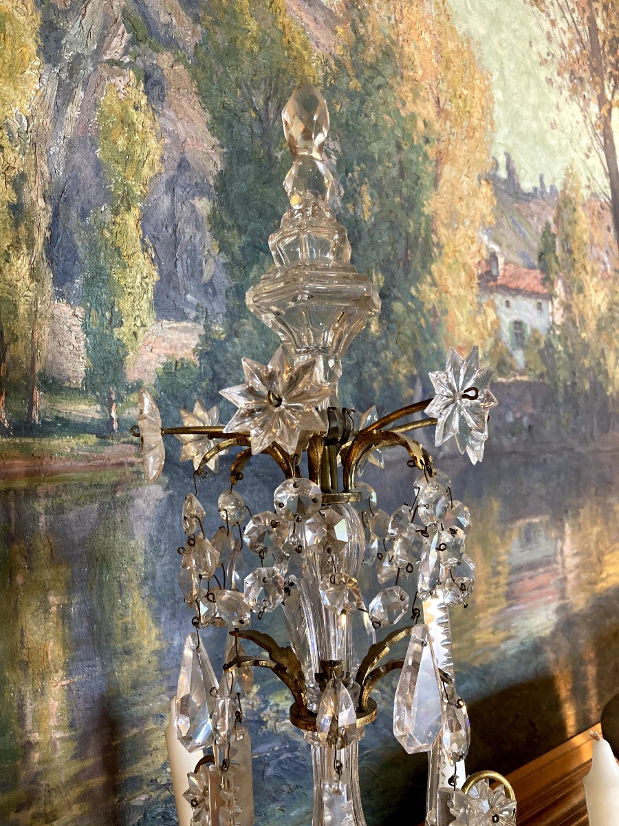 Grande Girandole En Cristal Et Bronze Doré – Style Louis XVI -photo-3