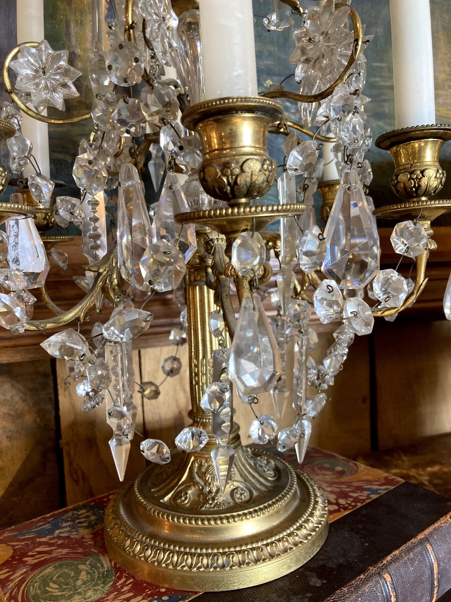 Grande Girandole En Cristal Et Bronze Doré – Style Louis XVI -photo-4