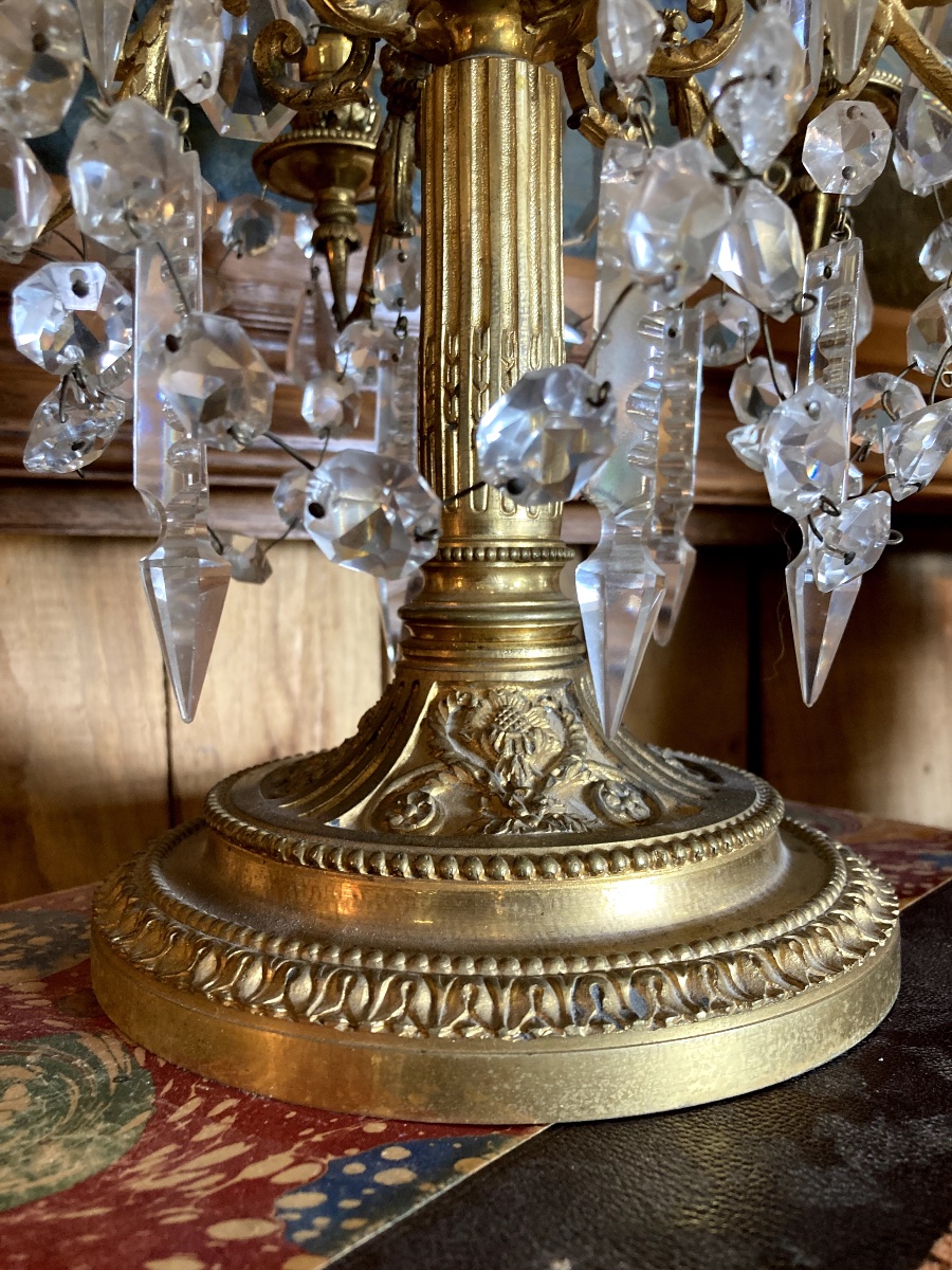 Grande Girandole En Cristal Et Bronze Doré – Style Louis XVI -photo-1