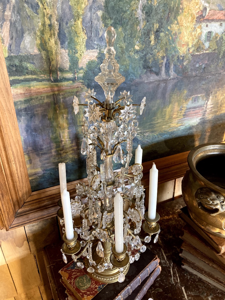 Grande Girandole En Cristal Et Bronze Doré – Style Louis XVI -photo-2