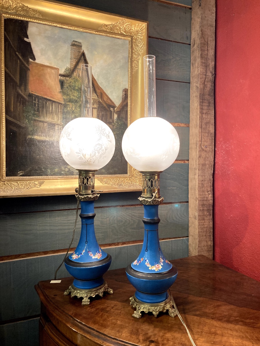 Pair Of Charles X Style  Oil Lamps-photo-2