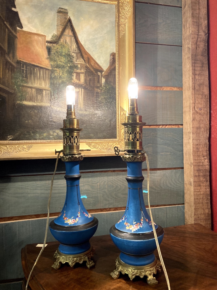 Pair Of Charles X Style  Oil Lamps-photo-4