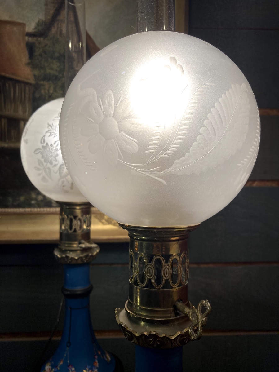 Pair Of Charles X Style  Oil Lamps-photo-3