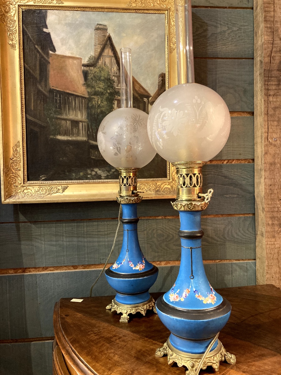 Pair Of Charles X Style  Oil Lamps