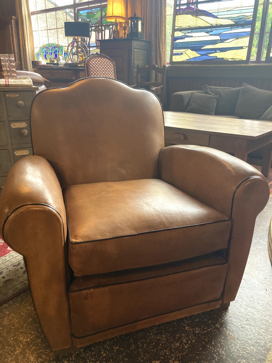 Paire de Fauteuils Club Moustache en Cuir – Années 1930-photo-3