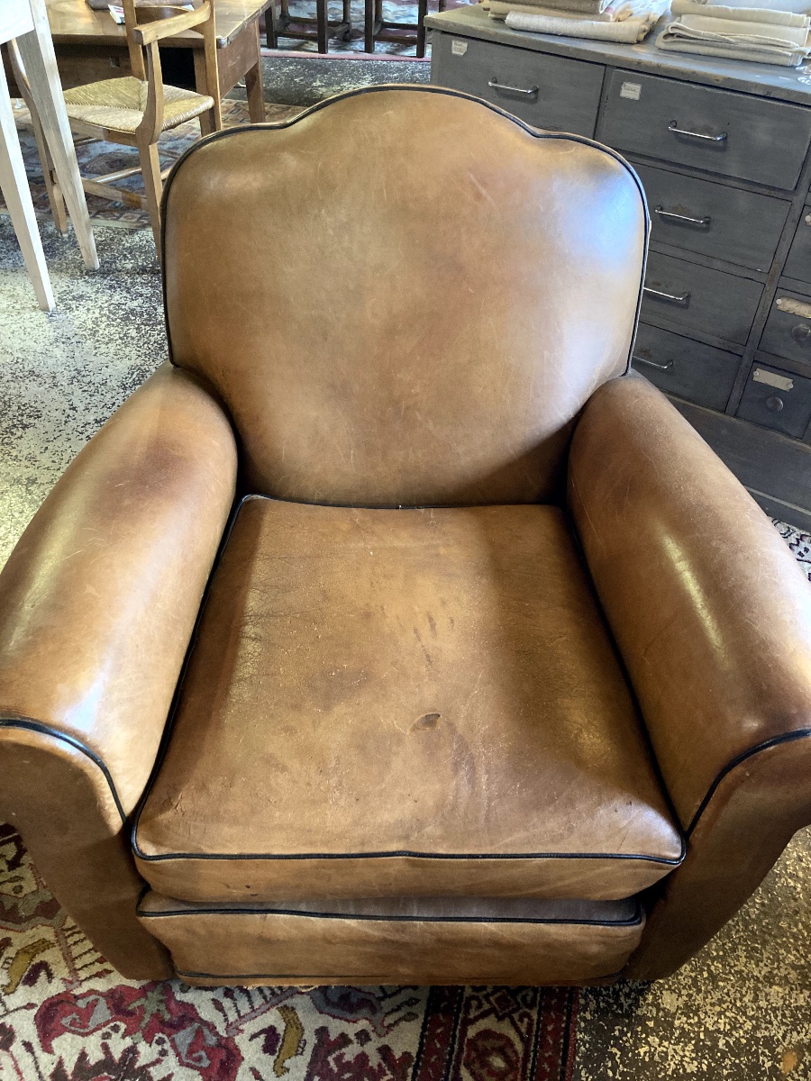 Paire de Fauteuils Club Moustache en Cuir – Années 1930-photo-2
