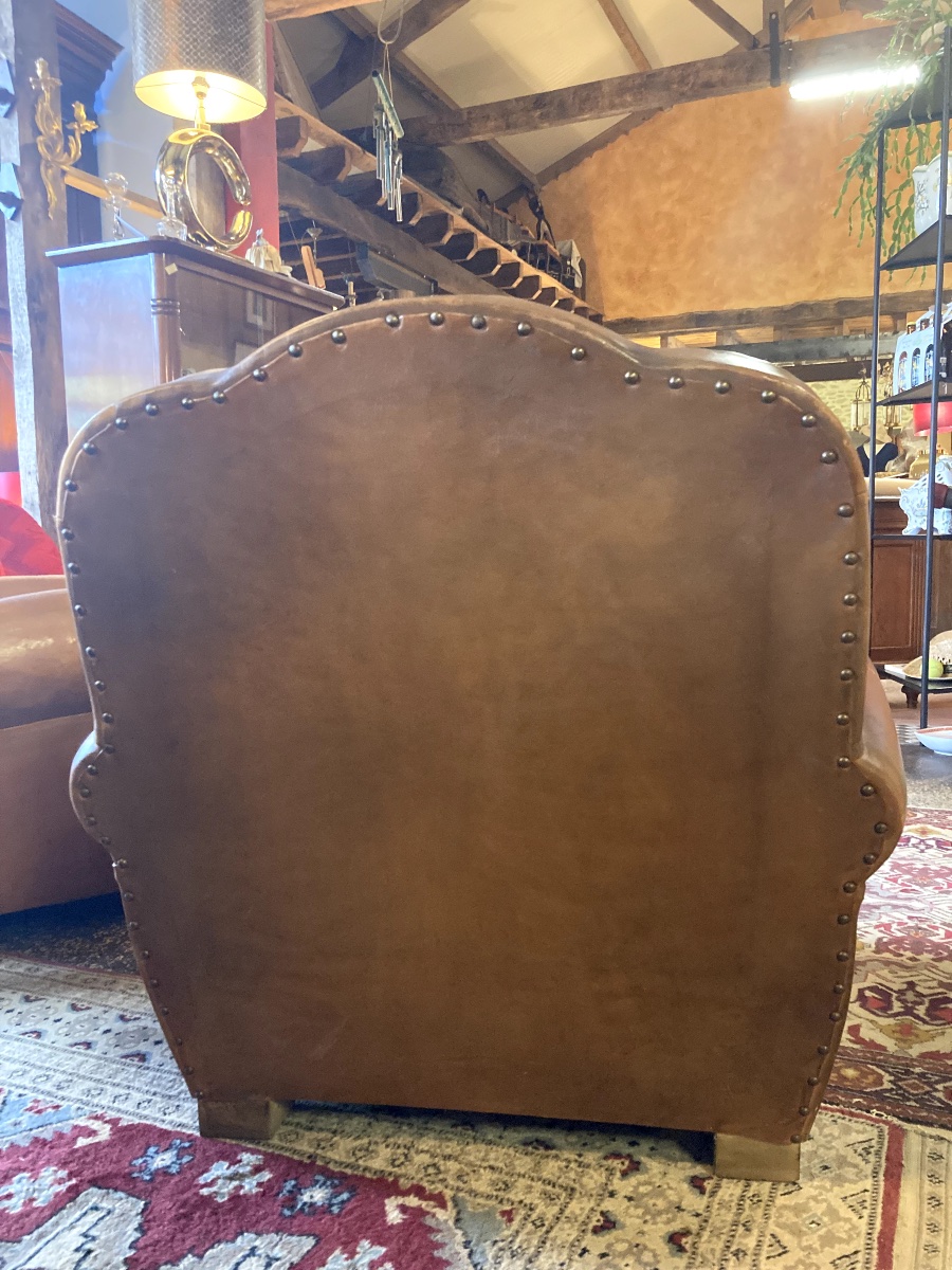 Paire de Fauteuils Club Moustache en Cuir – Années 1930-photo-4