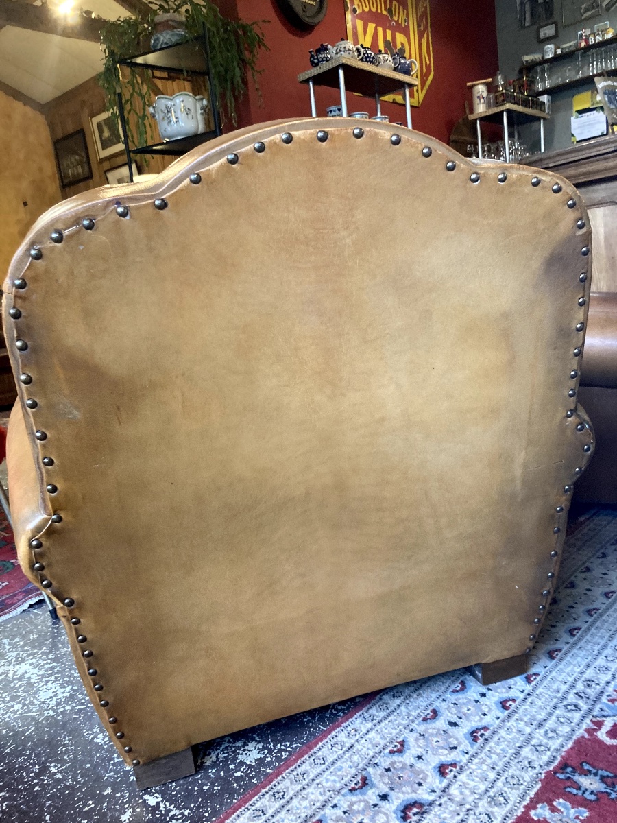 Paire de Fauteuils Club Moustache en Cuir – Années 1930-photo-5