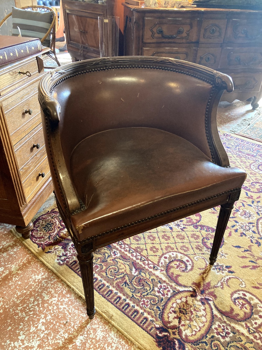 Louis XVI Style Cuban Mahogany And Leather Office Chair-photo-4