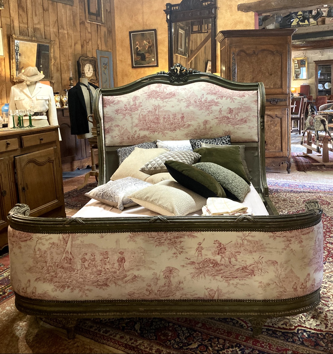 Louis XVI Style Bed Upholstered In Toile De Jouy