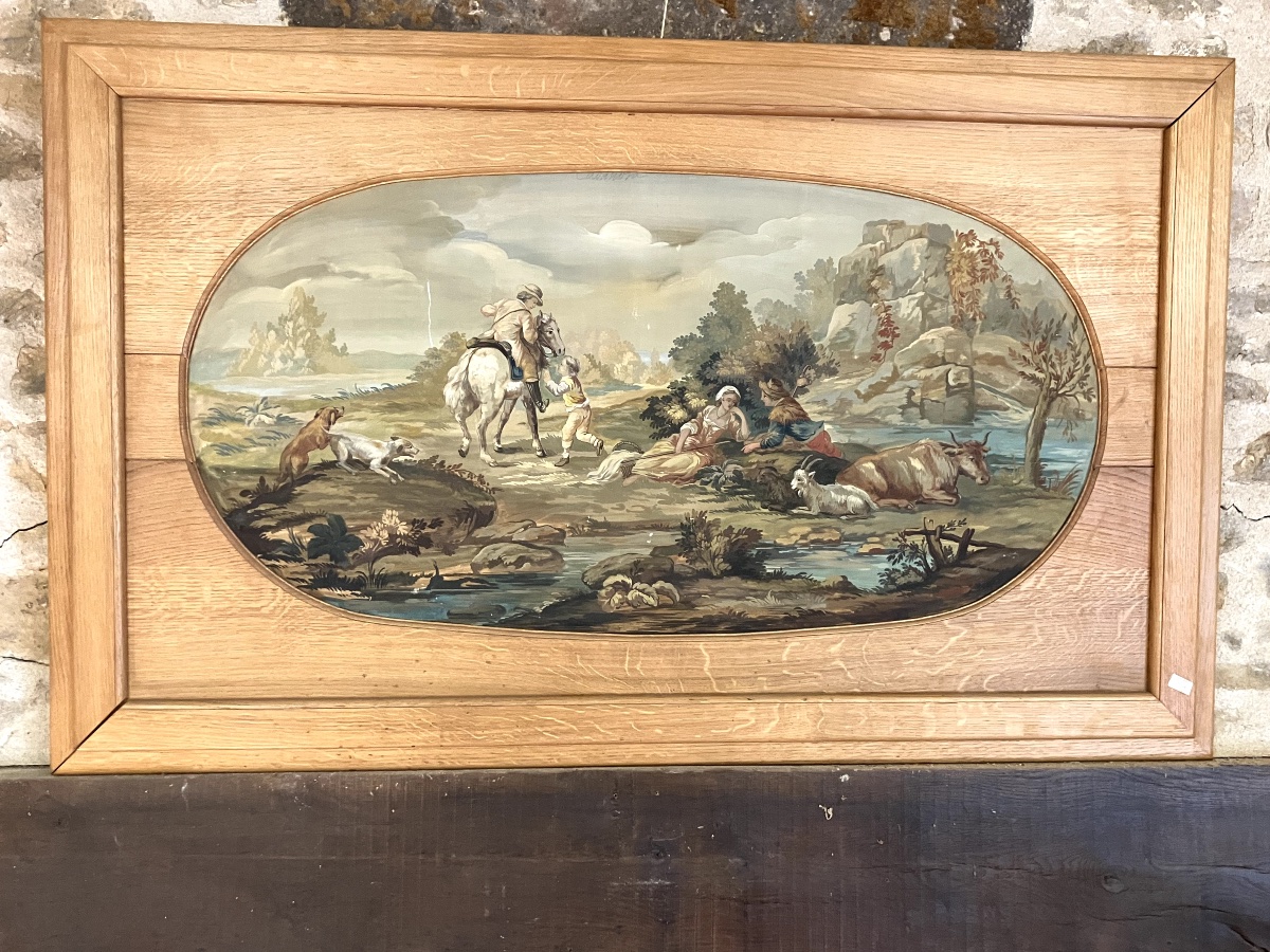 Carton de tapisserie – Scène de vie, XIXᵉ siècle-photo-2