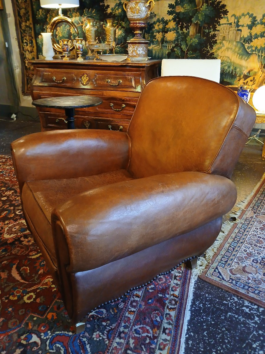 Fauteuil Club cuir havane-photo-3