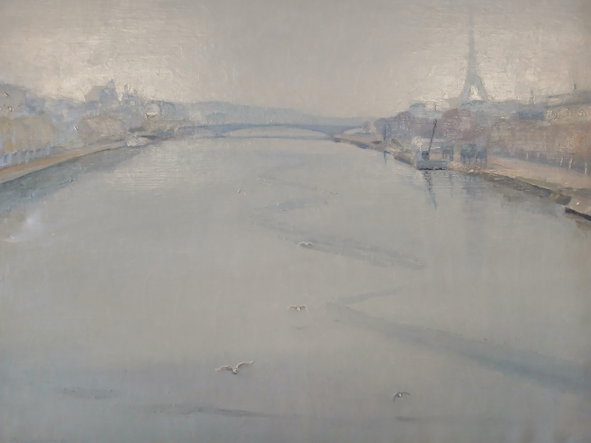 Huile sur toile, Paris vue sur la Seine et la Tour Eifel, par Auguste Bernard