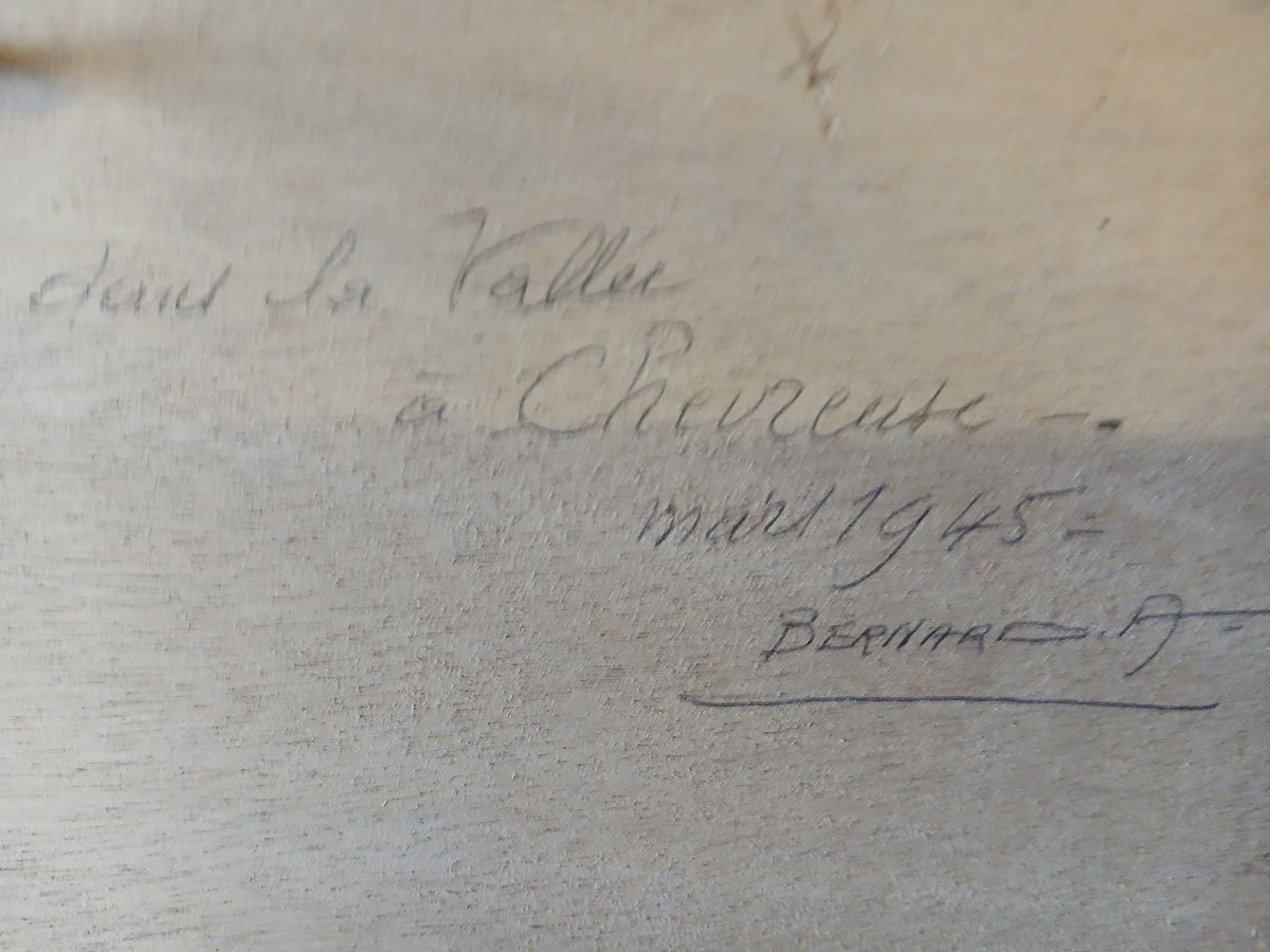 Peinture sur bois d'Auguste Bernard, "Dans la vallée de Chevreuse", mars 1945-photo-3