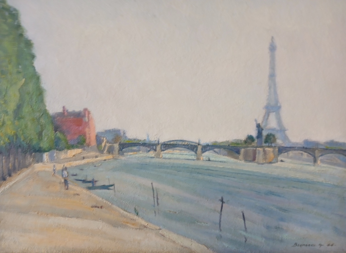 Oil On Wood, "grenelle Bridge" August 1944 By Auguste Bernard