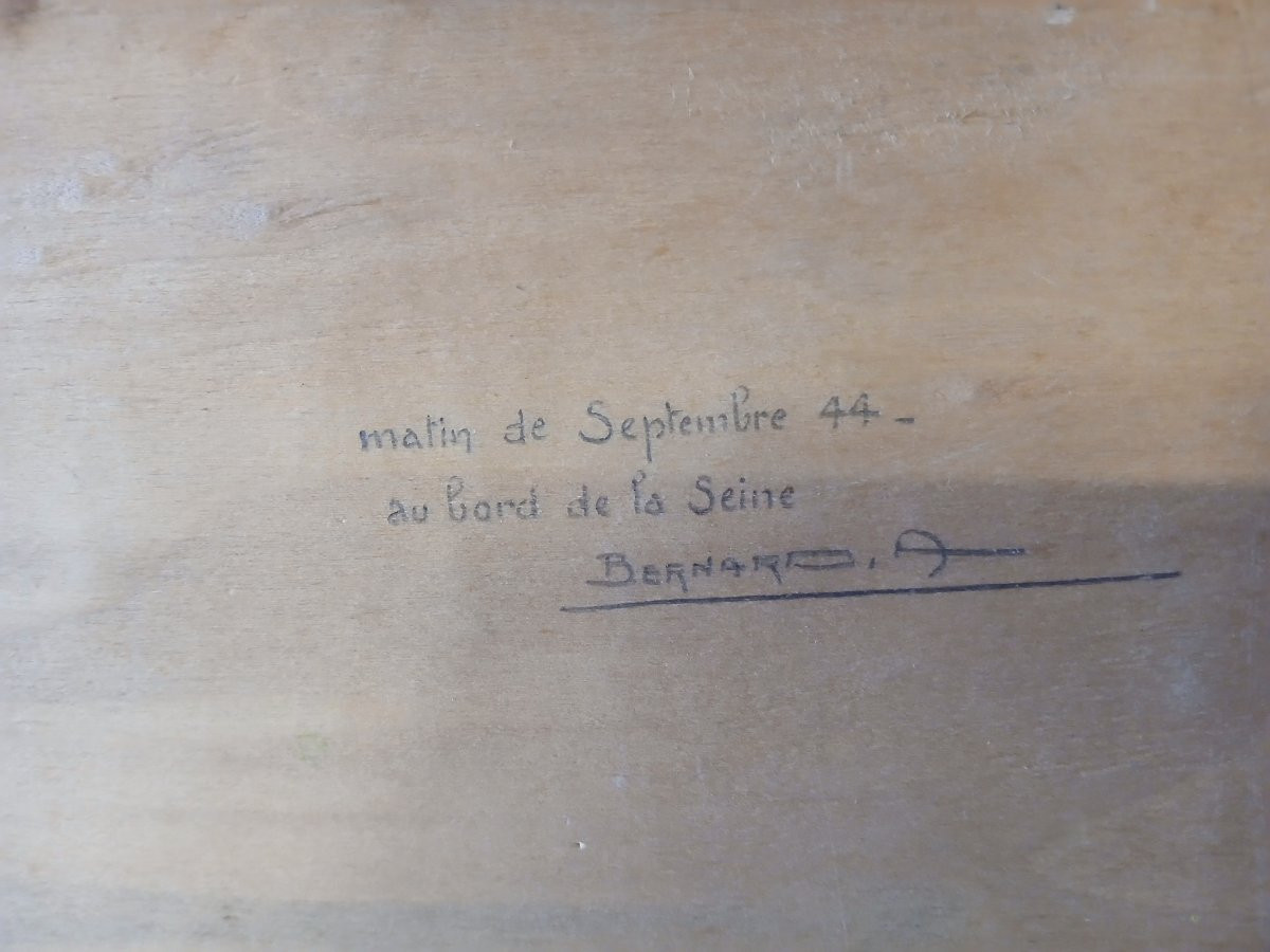 Auguste Bernars, "morning In September 1944 On The Banks Of The Seine", Oil On Wood-photo-3