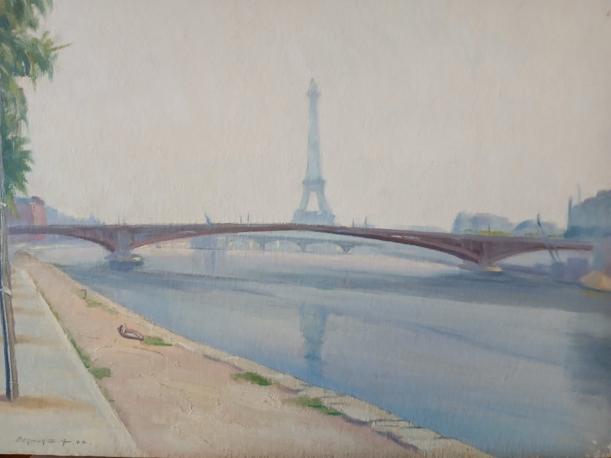 Auguste Bernars, "morning In September 1944 On The Banks Of The Seine", Oil On Wood