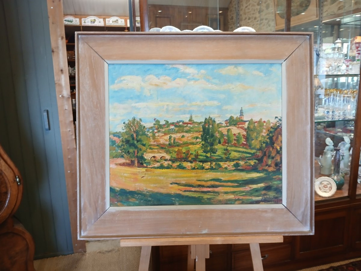 Large Painting By Aimé Vallat, Depicting Rancon And Its Church, Dated 29-07-1952-photo-2