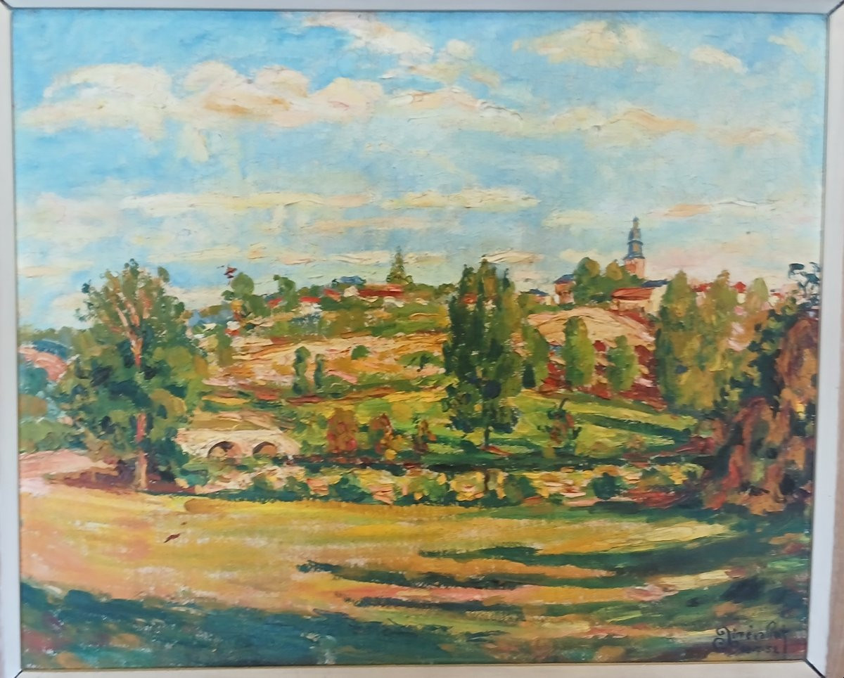 Large Painting By Aimé Vallat, Depicting Rancon And Its Church, Dated 29-07-1952-photo-3